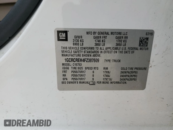 2015 Chevrolet Silverado 1500 LT with VIN 1GCRCREH4FZ387609, listed as a Copart auction lot 45706205 with 136,500 mi miles and Salvage Title. Bid and sale history available at carsss.com. Image 12.
