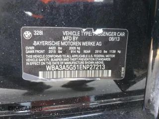 2014 BMW 3 Series 328i z VIN WBA3A5G51ENP27213, wystawiony jako Copart lot #56988805 z przebiegiem 122 517 mil mil oraz Szkoda całkowita • Salvage title. Historia ofert i sprzedaży dostępna na DreamBid. Obrazek 13.