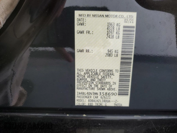 2021 Nissan Altima SV z VIN 1N4BL4DV3MN358690, wystawiony jako Copart lot #60076635 z przebiegiem 122 206 mil mil oraz Czysty tytuł • Clean title. Historia ofert i sprzedaży dostępna na DreamBid. Obrazek 13.