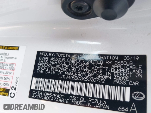 2019 Lexus RC 350 z VIN JTHHZ5BC2K5020722, wystawiony jako IAAI lot #42407729 z przebiegiem 52 882 mil mil oraz . Historia ofert i sprzedaży dostępna na DreamBid. Obrazek 9.