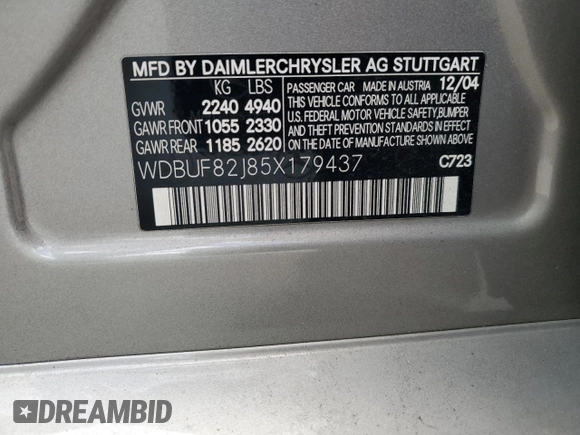 2005 Mercedes-Benz E 320 with VIN WDBUF82J85X179437, listed as a Copart auction lot 53839305 with 165,822 mi miles and Salvage Title. Bid and sale history available at DreamBid. Image 12.