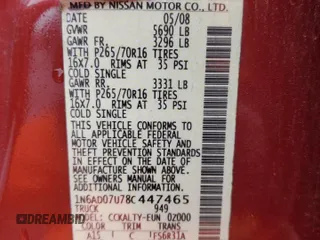 2008 Nissan Frontier SE z VIN 1N6AD07U78C447465, wystawiony jako Copart lot #55706105 z przebiegiem 170 914 mil mil oraz Szkoda całkowita • Salvage title. Historia ofert i sprzedaży dostępna na DreamBid. Obrazek 12.
