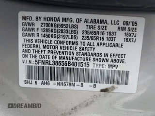 2006 Honda Odyssey EX-L with VIN 5FNRL38656B401515, listed as a IAAI auction lot 40887899 with 241,327 mi miles. Bid and sale history available at carsss.com. Image 9.