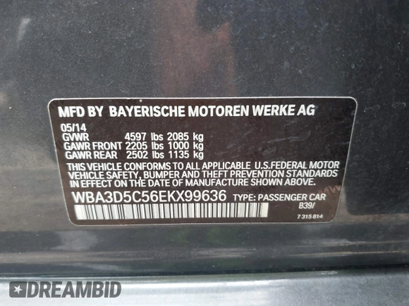2014 BMW 3 Series 328d xDrive with VIN WBA3D5C56EKX99636, listed as a IAAI auction lot 42470800 with 109,050 mi miles and . Bid and sale history available at DreamBid. Image 9.