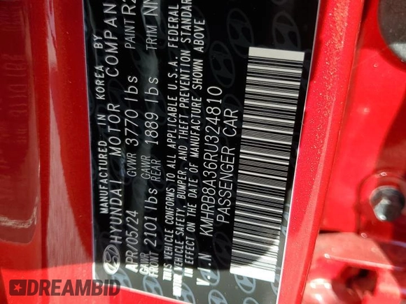 2024 Hyundai Venue SE with VIN KMHRB8A36RU324810, listed as a Copart auction lot 77792574 with 312 mi miles and Salvage Title. Bid and sale history available at DreamBid. Image 13.