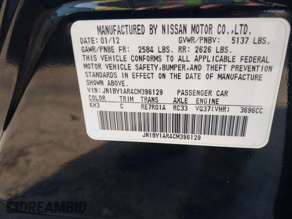 2012 Infiniti M with VIN JN1BY1AR4CM396129, listed as a IAAI auction lot 42555601 with 131,852 mi miles and . Bid and sale history available at DreamBid. Image 9.