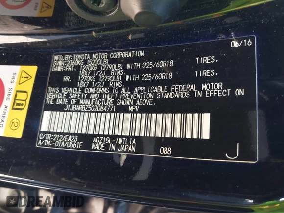 2016 Lexus NX 200t with VIN JTJBARBZ5G2084771, listed as a IAAI auction lot 41412959 with 156,117 mi miles and . Bid and sale history available at DreamBid. Image 9.