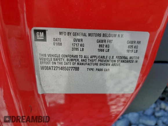 2008 Saturn Astra XR with VIN W08AT271485077788, listed as a Copart auction lot 50408695 with 119,806 mi miles and Salvage Title. Bid and sale history available at DreamBid. Image 12.