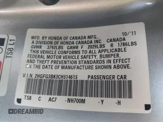 2012 Honda Civic Cpe EX with VIN 2HGFG3B83CH514615, listed as a IAAI auction lot 40324098 with 106,077 mi miles. Bid and sale history available at carsss.com. Image 9.