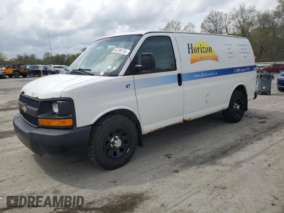 2012 Chevrolet Express Cargo z VIN 1GCSGAFX2C1141147, wystawiony jako Copart lot #54799115 z przebiegiem 286 137 mil mil oraz Czysty tytuł • Clean title. Historia ofert i sprzedaży dostępna na DreamBid. Obrazek 1.
