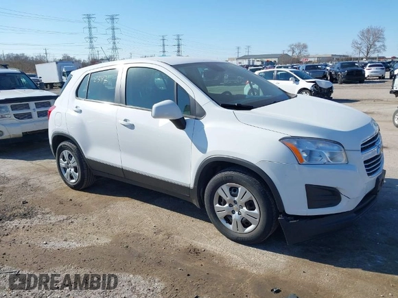 2016 Chevrolet Trax LS with VIN 3GNCJKSB4GL280174, listed as a IAAI auction lot 41982347 with 112,195 mi miles. Bid and sale history available at carsss.com. Image 1.