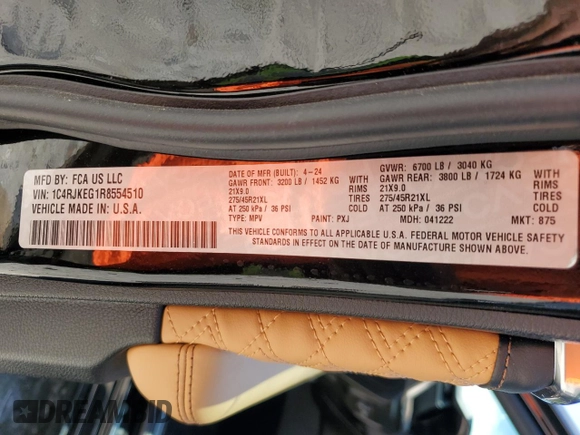 2024 Jeep Grand Cherokee Summit with VIN 1C4RJKEG1R8554510, listed as a Copart auction lot 55596925 with 15,802 mi miles and Salvage title. Bid and sale history available at DreamBid. Image 13.