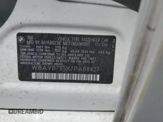2007 BMW 3 Series 335i with VIN WBAVB735X7PA88427, listed as a Copart auction lot 44646455 with 149,611 mi miles and Salvage title. Bid and sale history available at DreamBid. Image 13.
