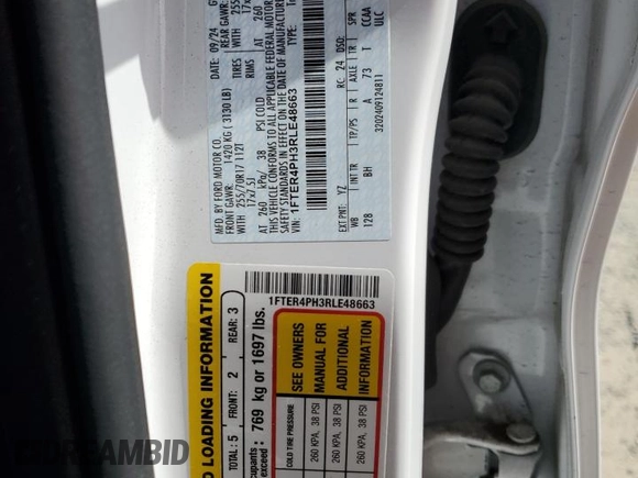 2024 Ford Ranger XL with VIN 1FTER4PH3RLE48663, listed as a Copart auction lot 55063265 with 10,666 mi miles and Salvage title. Bid and sale history available at DreamBid. Image 12.