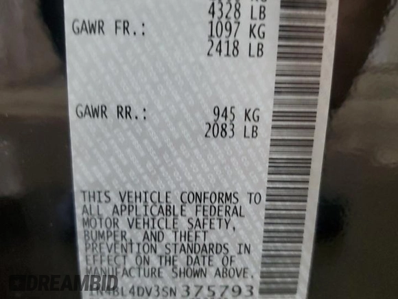 2025 Nissan Altima SV with VIN 1N4BL4DV3SN375793, listed as a Copart auction lot 54016875 with 1,646 mi miles and Clean Title. Bid and sale history available at DreamBid. Image 12.