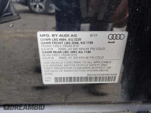 2017 Audi Q3 Prestige with VIN WA1GCCFS9HR015209, listed as a Copart auction lot 64276825 with 119,995 mi miles and Clean title. Bid and sale history available at DreamBid. Image 12.