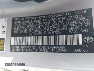 2018 Toyota Prius Two with VIN JTDKARFU5J3057086, listed as a IAAI auction lot 41910758 with 178,279 mi miles and . Bid and sale history available at DreamBid. Image 9.