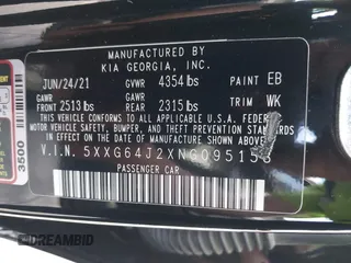 2022 Kia K5 GT-Line z VIN 5XXG64J2XNG095158, wystawiony jako IAAI lot #42163963 z przebiegiem 59 756 mil mil oraz . Historia ofert i sprzedaży dostępna na DreamBid. Obrazek 9.