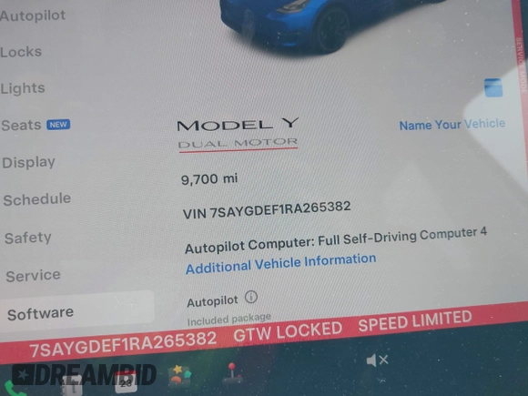 2024 Tesla Model Y Performance z VIN 7SAYGDEF1RA265382, wystawiony jako IAAI lot #42308468 z przebiegiem 9 700 mil mil oraz . Historia ofert i sprzedaży dostępna na DreamBid. Obrazek 7.