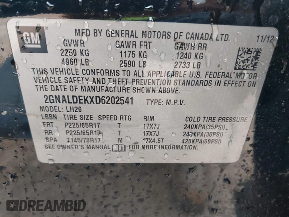 2013 Chevrolet Equinox LT z VIN 2GNALDEKXD6202541, wystawiony jako IAAI lot #41947684 z przebiegiem 137 045 mil mil oraz . Historia ofert i sprzedaży dostępna na DreamBid. Obrazek 9.