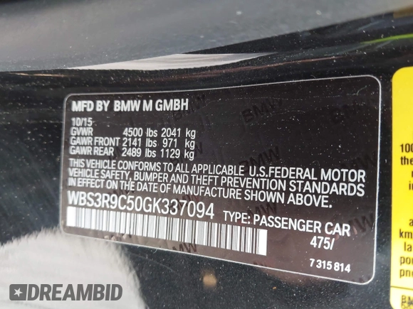 2016 BMW M4 z VIN WBS3R9C50GK337094, wystawiony jako IAAI lot #42167108 z przebiegiem 70 085 mil mil oraz . Historia ofert i sprzedaży dostępna na DreamBid. Obrazek 9.
