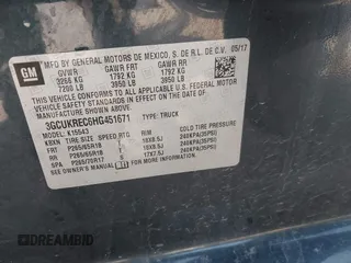2017 Chevrolet Silverado 1500 LT with VIN 3GCUKREC6HG451671, listed as a IAAI auction lot 41906060 with Not Provided miles and . Bid and sale history available at DreamBid. Image 9.