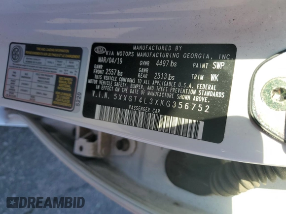 2019 Kia Optima LX with VIN 5XXGT4L3XKG356752, listed as a Copart auction lot 47619665 with 79,761 mi miles and Salvage Title. Bid and sale history available at carsss.com. Image 13.