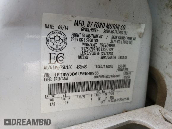 2015 Ford F-350 Platinum with VIN 1FT8W3B61FEB46956, listed as a Copart auction lot 71535414 with 249,677 mi miles and Salvage Title. Bid and sale history available at DreamBid. Image 12.