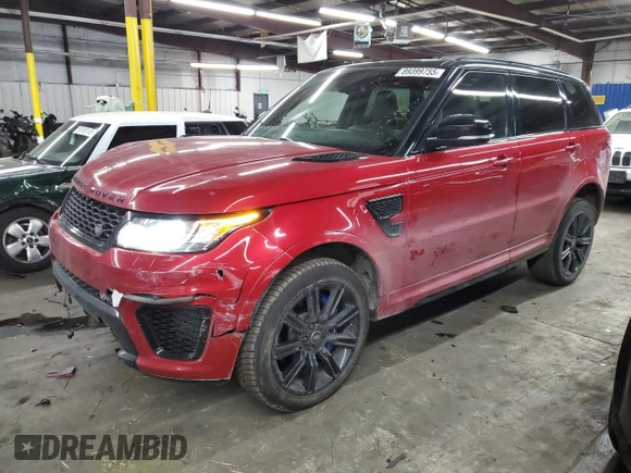 2016 Land Rover Range Rover Sport SVR with VIN SALWZ2EFXGA123133, listed as a Copart auction lot 89399755 with 80,768 mi miles and Salvage title. Bid and sale history available at DreamBid. Image 1.