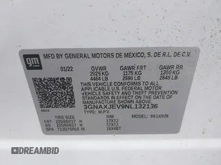 2022 Chevrolet Equinox LT z VIN 3GNAXJEV9NL132136, wystawiony jako IAAI lot #41976899 z przebiegiem 94 235 mil mil oraz . Historia ofert i sprzedaży dostępna na DreamBid. Obrazek 9.