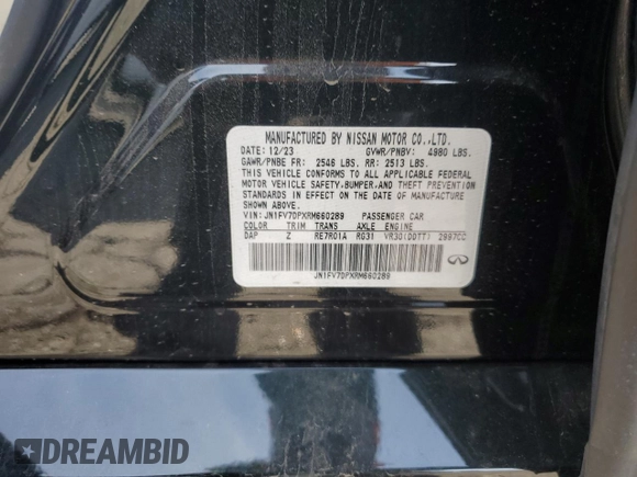 2024 Infiniti Q50 Red Sport 400 with VIN JN1FV7DPXRM660289, listed as a Copart auction lot 45370295 with 827 mi miles and Clean Title. Bid and sale history available at DreamBid. Image 13.