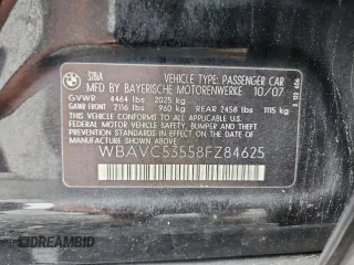 2008 BMW 3 Series 328i с VIN WBAVC53558FZ84625, выставлен на аукционе Copart как лот 64279835 с пробегом 144 575 миль миль и Списание • Salvage title. История ставок и продаж доступна на DreamBid. Изображение 13.