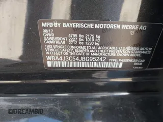 2018 BMW 4 Series 430i xDrive with VIN WBA4J3C54JBG95242, listed as a IAAI auction lot 41180565 with 83,710 mi miles and . Bid and sale history available at DreamBid. Image 9.