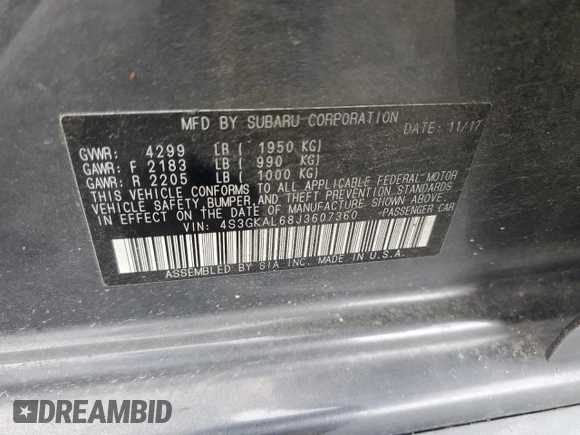 2018 Subaru Impreza Special Sports with VIN 4S3GKAL68J3607360, listed as a Copart auction lot 59366835 with 95,003 mi miles and Salvage title. Bid and sale history available at DreamBid. Image 12.