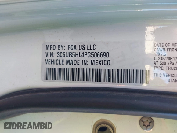 2023 Ram 2500 Tradesman with VIN 3C6UR5HL4PG506690, listed as a IAAI auction lot 41065565 with 72,435 mi miles. Bid and sale history available at carsss.com. Image 9.