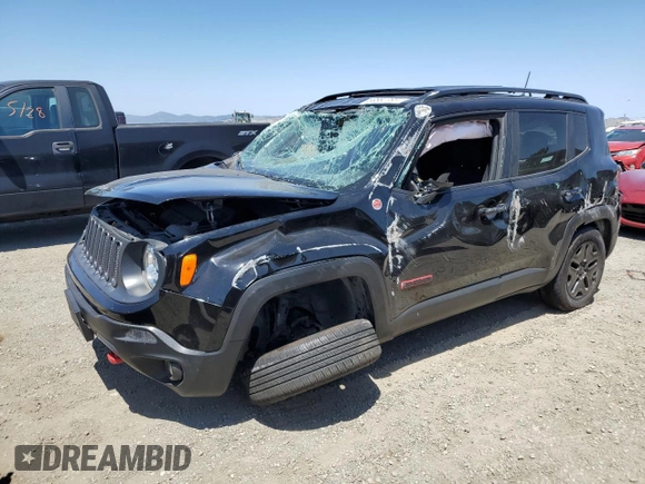 2018 Jeep Renegade Trailhawk with VIN ZACCJBCB8JPH60403, listed as a Copart auction lot 58562765 with 43,009 mi miles and Salvage title. Bid and sale history available at DreamBid. Image 1.
