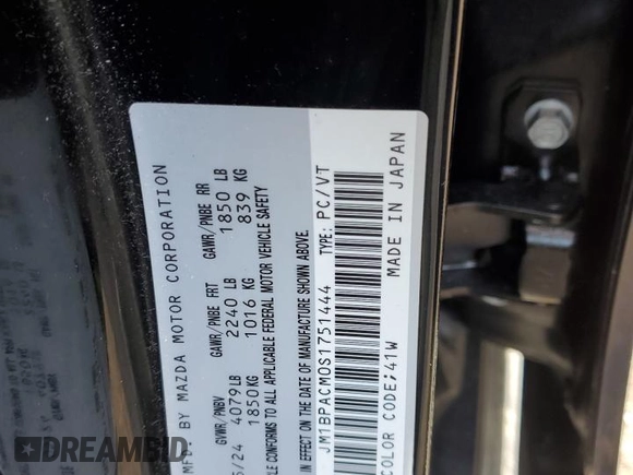 2025 Mazda 3 S Preferred with VIN JM1BPACM0S1751444, listed as a Copart auction lot 47812845 with Not Provided miles and Non Repairable. Bid and sale history available at DreamBid. Image 12.