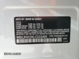 2020 BMW M5 Competition with VIN WBSJF0C0XLCD33495, listed as a Copart auction lot 69428704 with 32,921 mi miles and Salvage Title. Bid and sale history available at carsss.com. Image 12.