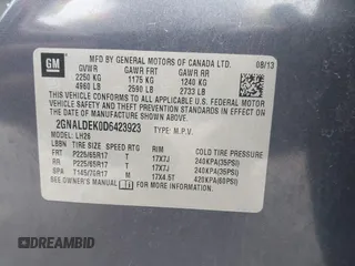 2013 Chevrolet Equinox LT with VIN 2GNALDEK0D6423923, listed as a IAAI auction lot 42022162 with 95,700 mi miles. Bid and sale history available at carsss.com. Image 9.