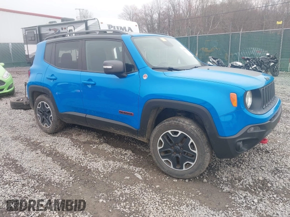 2015 Jeep Renegade Trailhawk with VIN ZACCJBCT4FPB41376, listed as a IAAI auction lot 41943388 with 65,963 mi miles and . Bid and sale history available at DreamBid. Image 1.