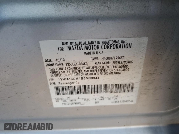 2011 Mazda 6 i Grand Touring with VIN 1YVHZ8CH4B5M00944, listed as a Copart auction lot 48880805 with 103,989 mi miles and Salvage Title. Bid and sale history available at DreamBid. Image 15.