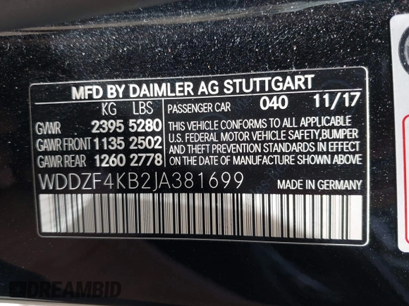 2018 Mercedes-Benz E with VIN WDDZF4KB2JA381699, listed as a IAAI auction lot 39407980 with 52,865 mi miles. Bid and sale history available at carsss.com. Image 9.