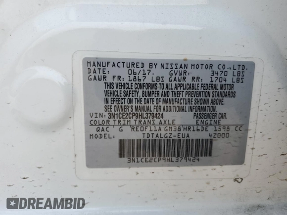 2017 Nissan Versa Note SR with VIN 3N1CE2CP9HL379424, listed as a Copart auction lot 51701005 with 144,600 mi miles and Salvage Title. Bid and sale history available at carsss.com. Image 14.
