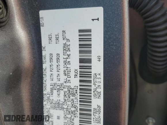 2018 Toyota Tundra SR5 z VIN 5TFDW5F11JX734412, wystawiony jako Copart lot #54765305 z przebiegiem 135 009 mil mil oraz Szkoda całkowita • Salvage title. Historia ofert i sprzedaży dostępna na DreamBid. Obrazek 12.