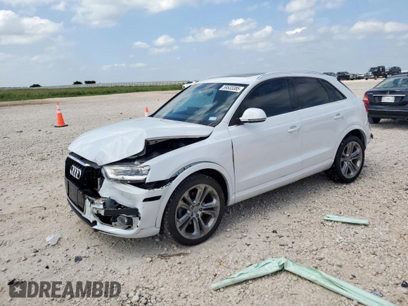 2015 Audi Q3 Premium Plus with VIN WA1BFCFS0FR006607, listed as a Copart auction lot 59533385 with 103,736 mi miles and Salvage title. Bid and sale history available at DreamBid. Image 1.