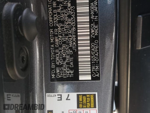 2017 Toyota Prius Plus z VIN JTDKARFP8H3034373, wystawiony jako Copart lot #54843745 z przebiegiem 71 600 mil mil oraz Szkoda całkowita • Salvage title. Historia ofert i sprzedaży dostępna na DreamBid. Obrazek 14.