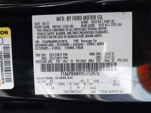 2017 Ford Mustang V6 z VIN 1FA6P8AM9H5353976, wystawiony jako IAAI lot #42359163 z przebiegiem 49 757 mil mil oraz . Historia ofert i sprzedaży dostępna na DreamBid. Obrazek 9.
