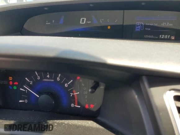 2013 Honda Civic LX with VIN 19XFB2F57DE069803, listed as a Copart auction lot 52199115 with 109,448 mi miles and Salvage Title. Bid and sale history available at DreamBid. Image 9.