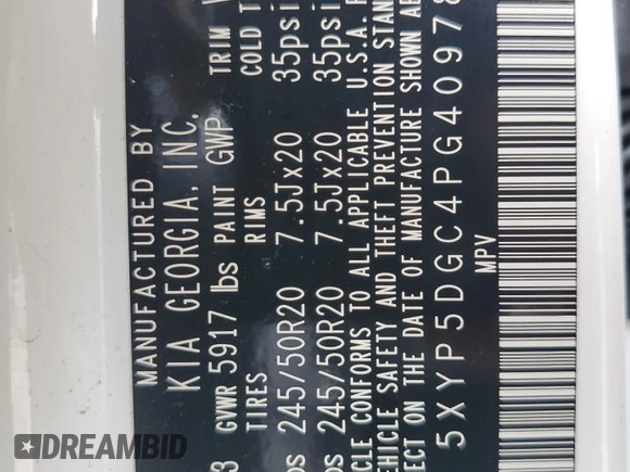 2023 Kia Telluride SX with VIN 5XYP5DGC4PG409789, listed as a Copart auction lot 63911175 with 23,005 mi miles and Salvage title. Bid and sale history available at DreamBid. Image 13.