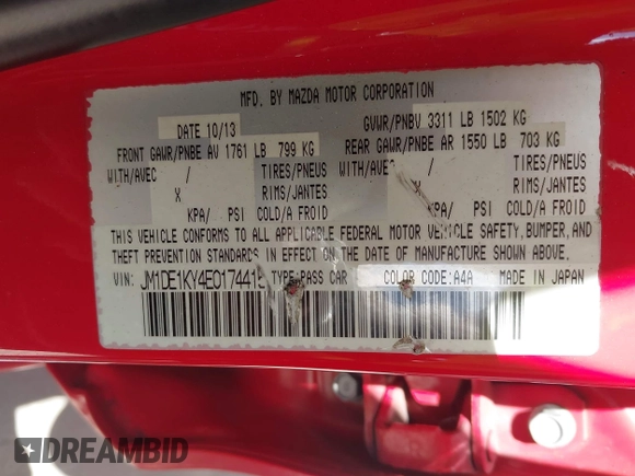 2014 Mazda 2 Sport with VIN JM1DE1KY4E0174415, listed as a IAAI auction lot 42190504 with 179,864 mi miles. Bid and sale history available at carsss.com. Image 9.